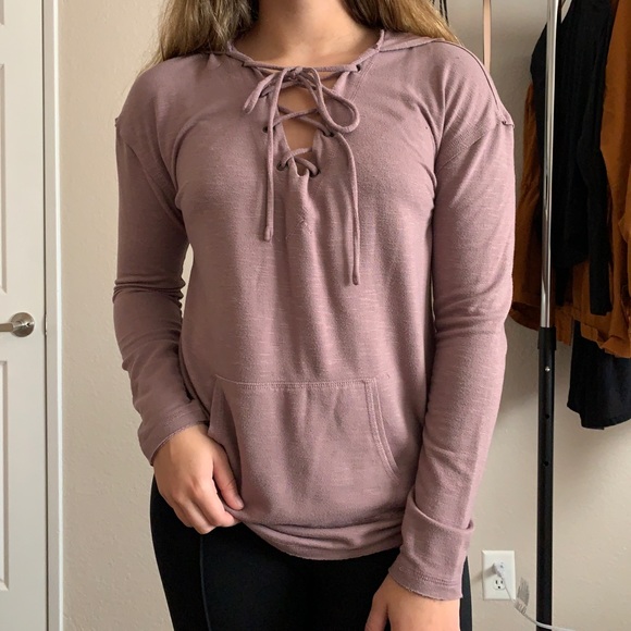 Mossimo Supply Co. Tops - ✨taupe lace up hoodie✨
